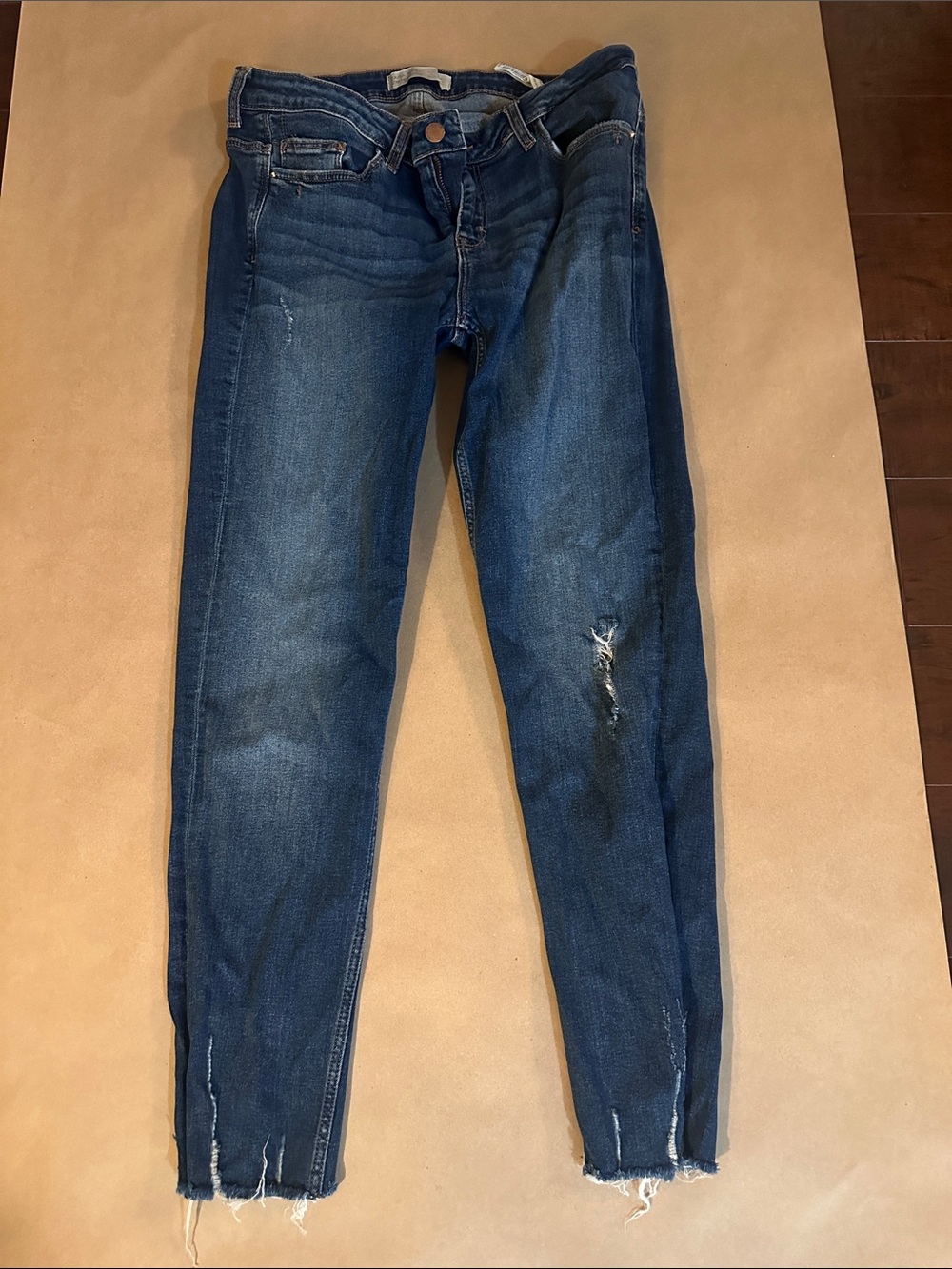 Zara Skinny Jeans in Medium Blue with Distressed Details